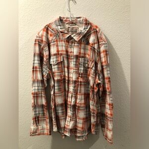 GUESS Men's Orange and White Plaid Shirt